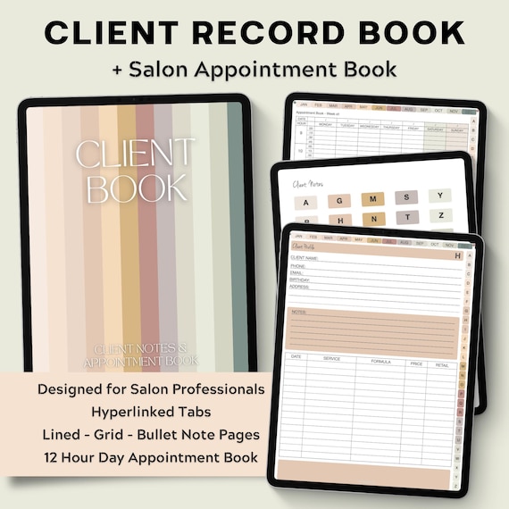 Client Record Book, Digital Client Book, Salon Appointment Book, Client Notes, Goodnotes, iPad, Appointment Planner, Hair Stylist, Nail Tech