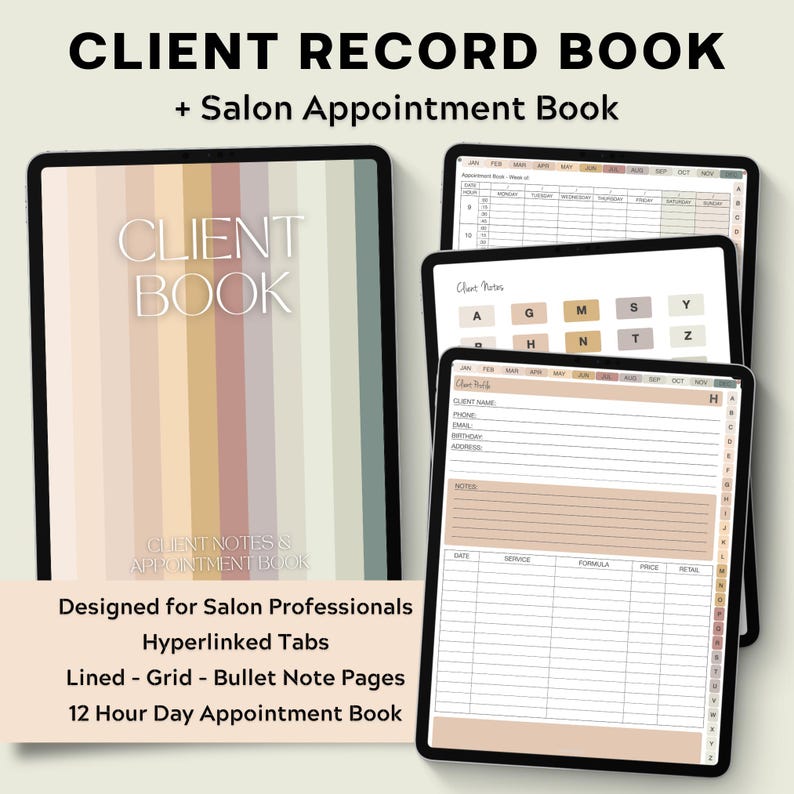 Client Record Book, Digital Client Book, Salon Appointment Book, Client Notes, Goodnotes, iPad, Appointment Planner, Hair Stylist, Nail Tech image 1
