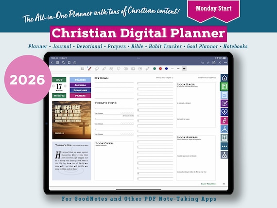 2026 Christian Digital Planner: All in One Bible Study, Prayer Journal (PDF)