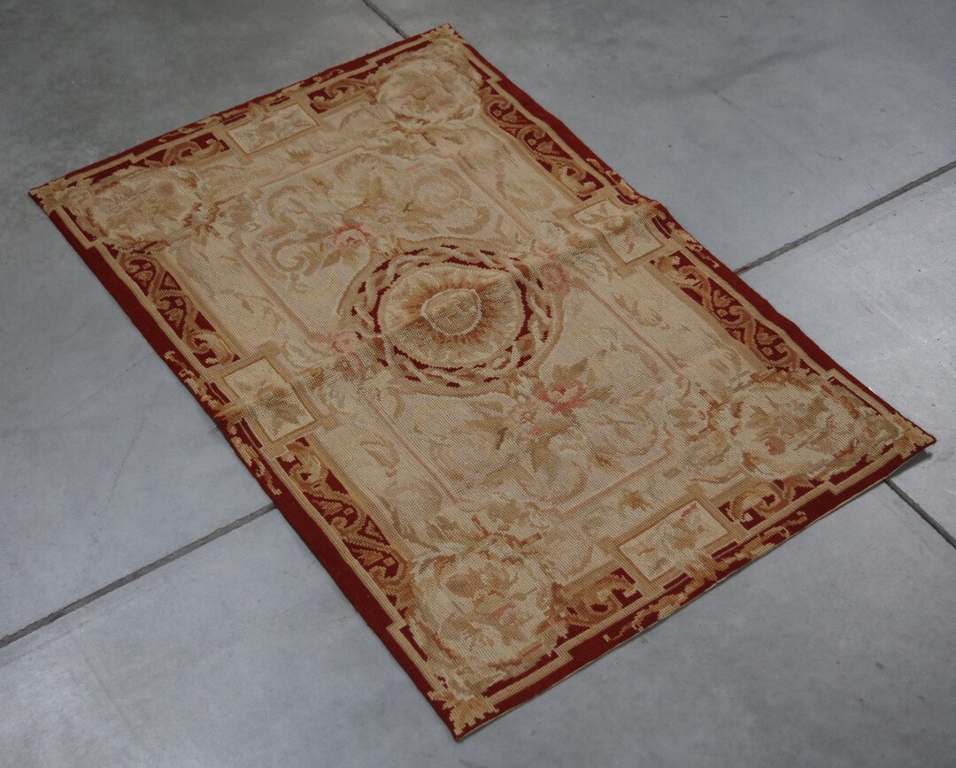 SALE up to 70%off 2x3 European French Aubusson Ivory Red Wool ...