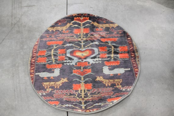 3 Feet Round Midcentury Modern Traditional Wool Polyester Handcrafted Rug