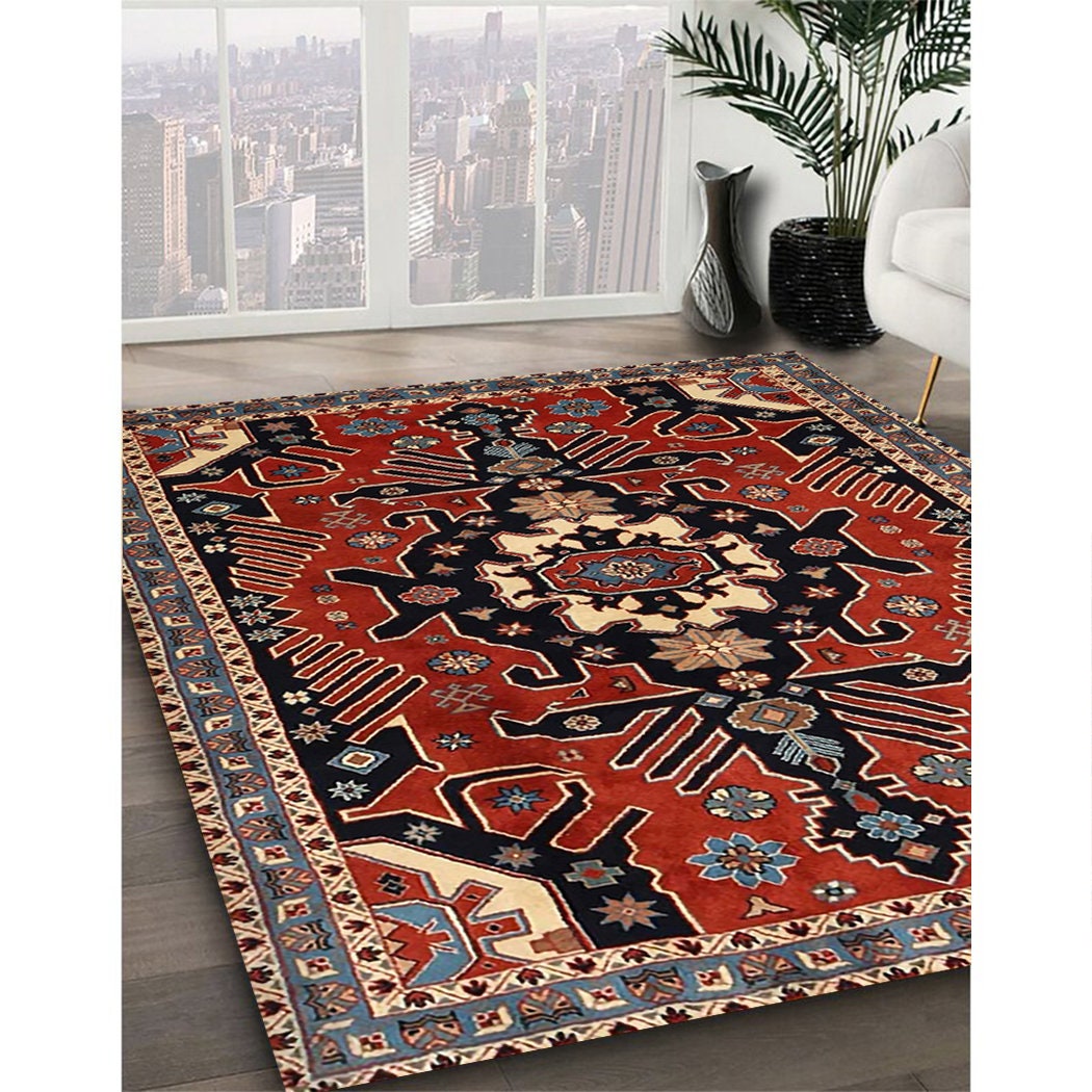 Patterned Rug Persian Blue Wool Polyester Handcrafted Oriental Area Rugs
