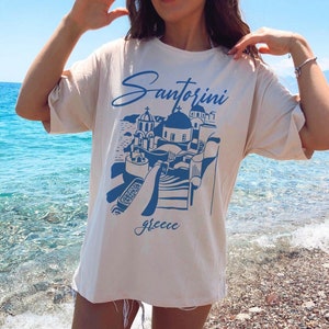 Santorini Island Greece T-Shirt, Greek Clothes, Greece Vacation Shirt, Santorini Coasts, Mediterranean Trip