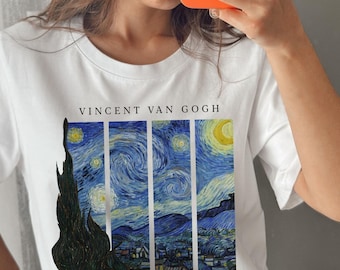 T-shirt Van Gogh Con Girasoli E Notte Stellata, Unisex Bianca, Marca Tee2WINS - Foto 1