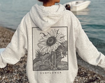 Sunflower Hoodie, Aesthetic Crewneck, Fine Art Clothing, Vintage Sweatshirt, Back Printed Hoodie