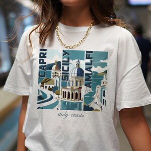 Italy Coasts T-Shirt, Capri, Sicily, Amalfi, Italy Vacation Crewneck, Retro Travel Tee, Mediterranean Travel Shirt