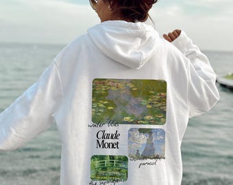 Claude Monet Art Hoodie Water Lilies Japanese Bridge Impressionist Collage