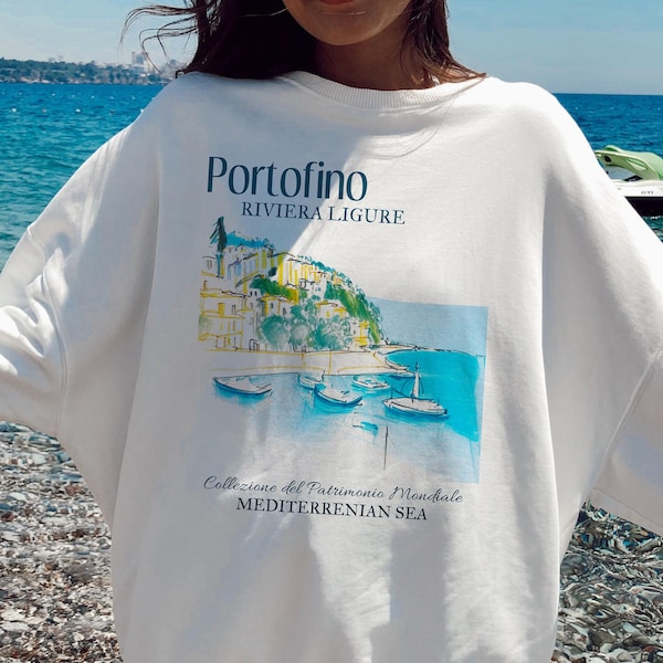 Portofino Italy Sweatshirt, Riviera Ligure, Portofino Tee, Italy Vacation Crewneck, Vintage Travel Sweatshirt, Mediterranean Travel