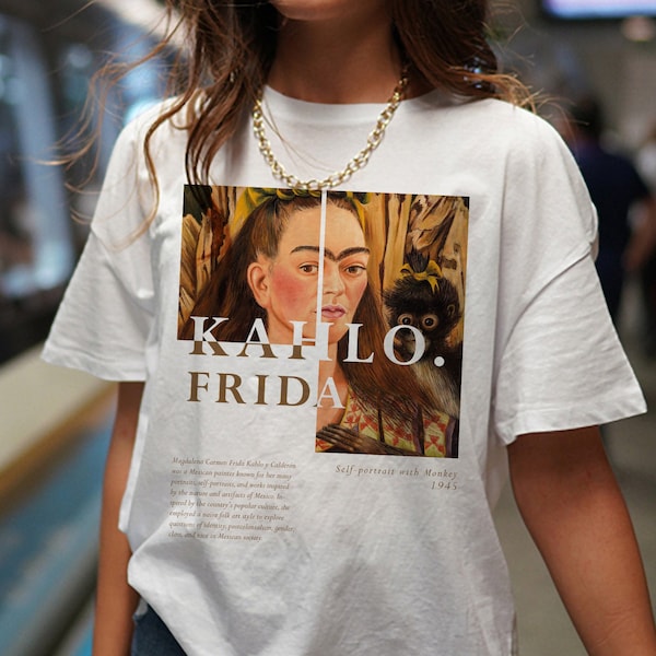 Frida Kahlo T-Shirt , Self-portrait with Monkey, Frida Fan Gift, Feminist Shirt, Women Rights Shirt, Aesthetic Art T-Shirt