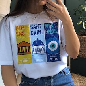 Vacation T-Shirt, Greece Trip, Greece Vacation Crewneck, Vintage Travel Tee, Athens, Santorini, Mykonos