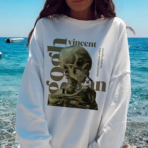 Vincent Van Gogh Sweatshirt, Head of a Skeleton with a Burning Cigarette Van Gogh, Gogh Crewneck, Aesthetic Art Sweatshirt