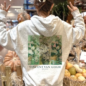 Vincent Van Gogh Hoodie, Art Hoodie, Flowers, Aesthetic Art Crewneck, Fine Art Clothing, Back Printed Hoodie