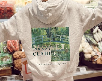 Monet Japanese Footbridge Hoodie: Vintage Art Graphic Sweater
