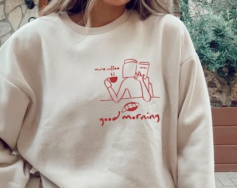 Coffee Sweatshirt: Minimalist Line Art, Cozy Morning Sweater