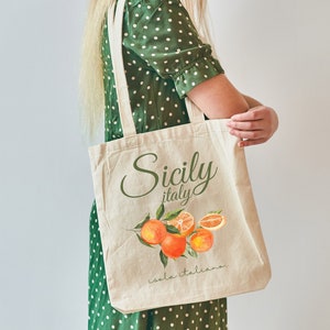 Sicily Italy Cotton Tote Bag: Mediterranean Travel Souvenir