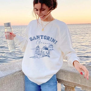 Santorini Island Greece Sweatshirt,Greek Clothes, Greece Vacation,Santorini Coasts ,Mykonos Greece Travle , Santorini Print ,Unisex Greece