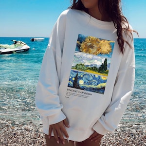 Van Gogh Art Sweatshirt: Starry Night & Sunflowers Collage