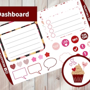 Dia dos Namorados - Kit de adesivos de painel mensal para impressão para planejadores 7 x 9 (VD79DASH) Erin Condren Life Planner ECLP