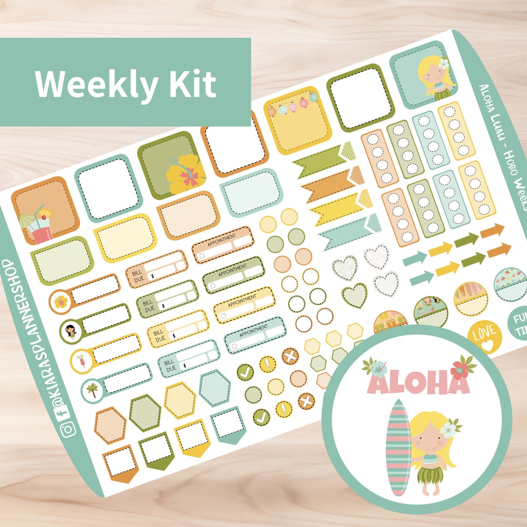 Aloha Luau - Hobonichi Weeks Printable Weekly Sticker Kit (ALWHW) (3 ...