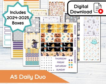 A5 Daily Duo - Halloween Magic Printable Daily Duo Sticker Kit for A5 Planners Erin Condren - Instant Download Kit 101