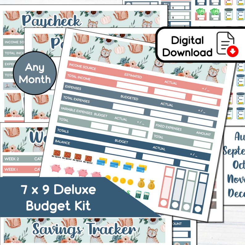 DELUXE 7x9 BUDGET - Floral Fall Printable Monthly Budget Kit (7x9 ...