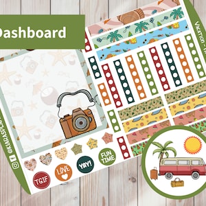 Vacation - Printable Weekly Dashboard Sticker Kit for Happy Planner Classic (VAHPCD) (7 x 9.25) Happy Planner