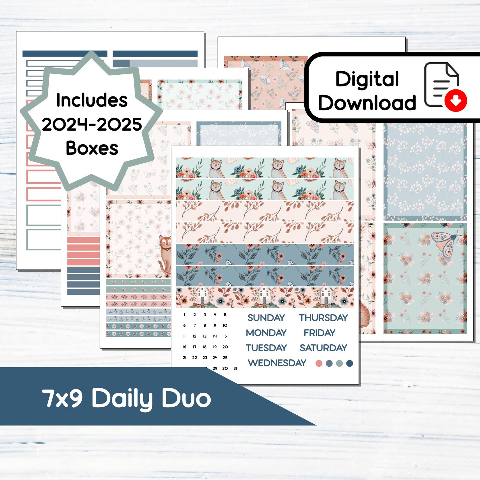 7x9 Daily Duo - Floral Fall Printable Daily Duo Sticker Kit for 7x9 ...
