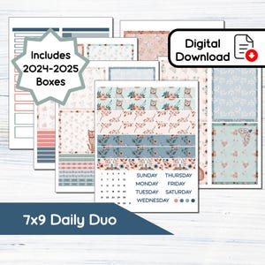 Duo quotidien 7 x 9 - Kit d'autocollants duo quotidiens imprimables automne floral pour agendas 7 x 9 Erin Condren - Kit de téléchargement immédiat 103