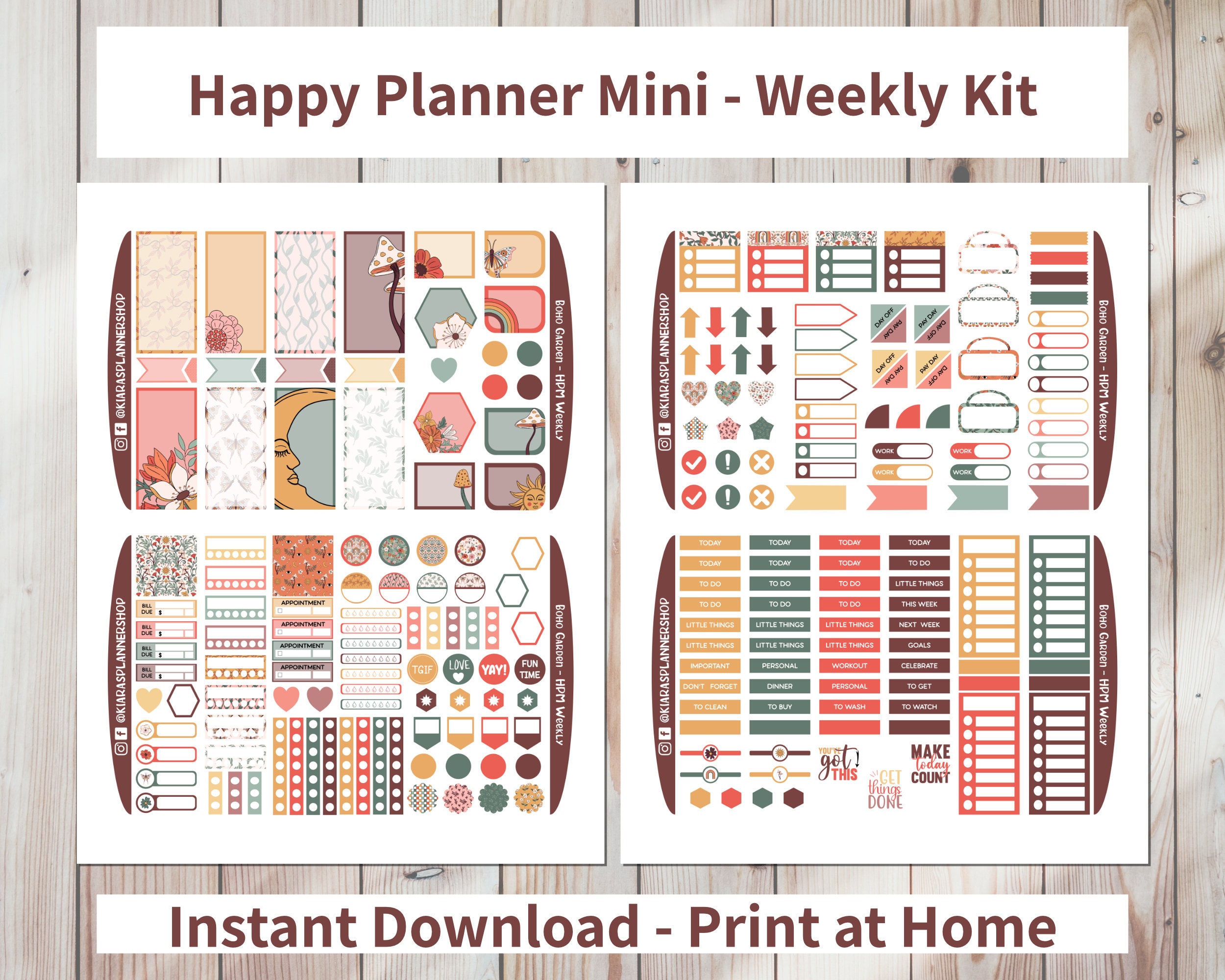 Boho Garden - Printable Weekly Sticker Kit for Happy Planner Mini ...