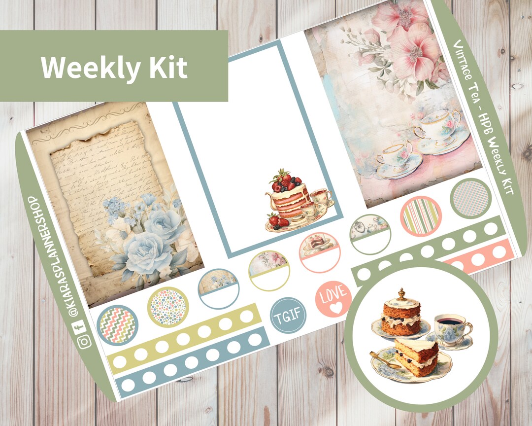 Vintage Tea - Printable Weekly Sticker Kit for Happy Planner BIG ...