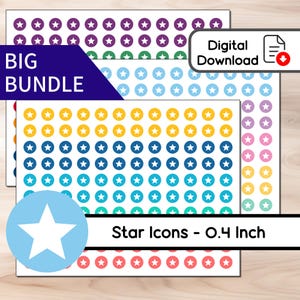 Star Icon Dots - GRANDE PACCO - Set di adesivi con icone stampabili - 1080 pezzi - Varie combinazioni di colori - BUJO