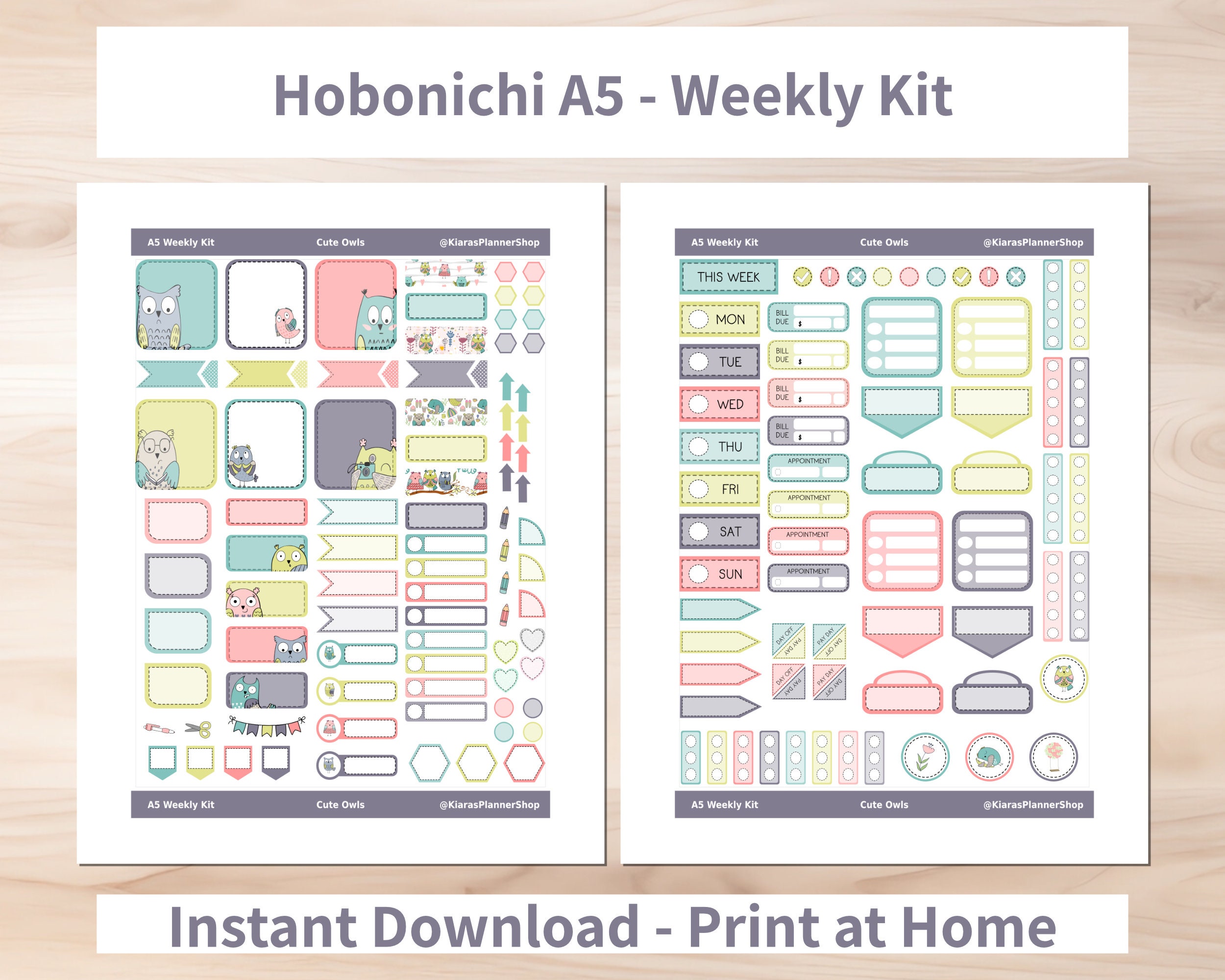 Cute Owls - Hobonichi Cousin A5 Printable Weekly Sticker Kit (COA5HW ...