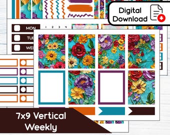 7x9 Vertical Weekly - Floral Fall Printable Weekly Sticker Kit for 7x9 ...