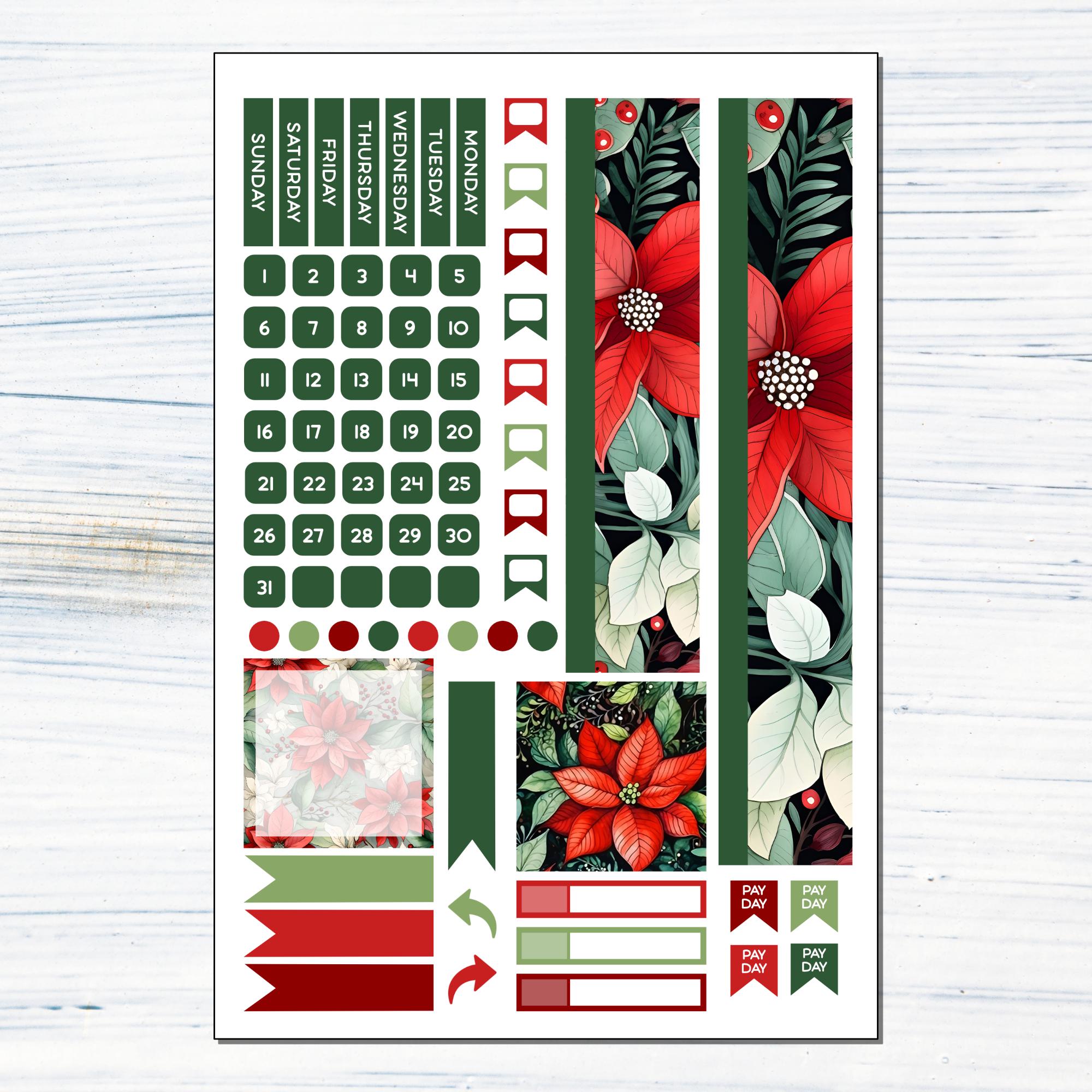 HP Classic Monthly - Poinsettias Printable Monthly Sticker Kit for ...