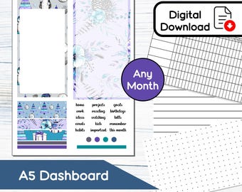 A5 Dashboard - Let It Snow Printable Dashboard Sticker Kit for A5 Planners Erin Condren - Instant Download Kit 124