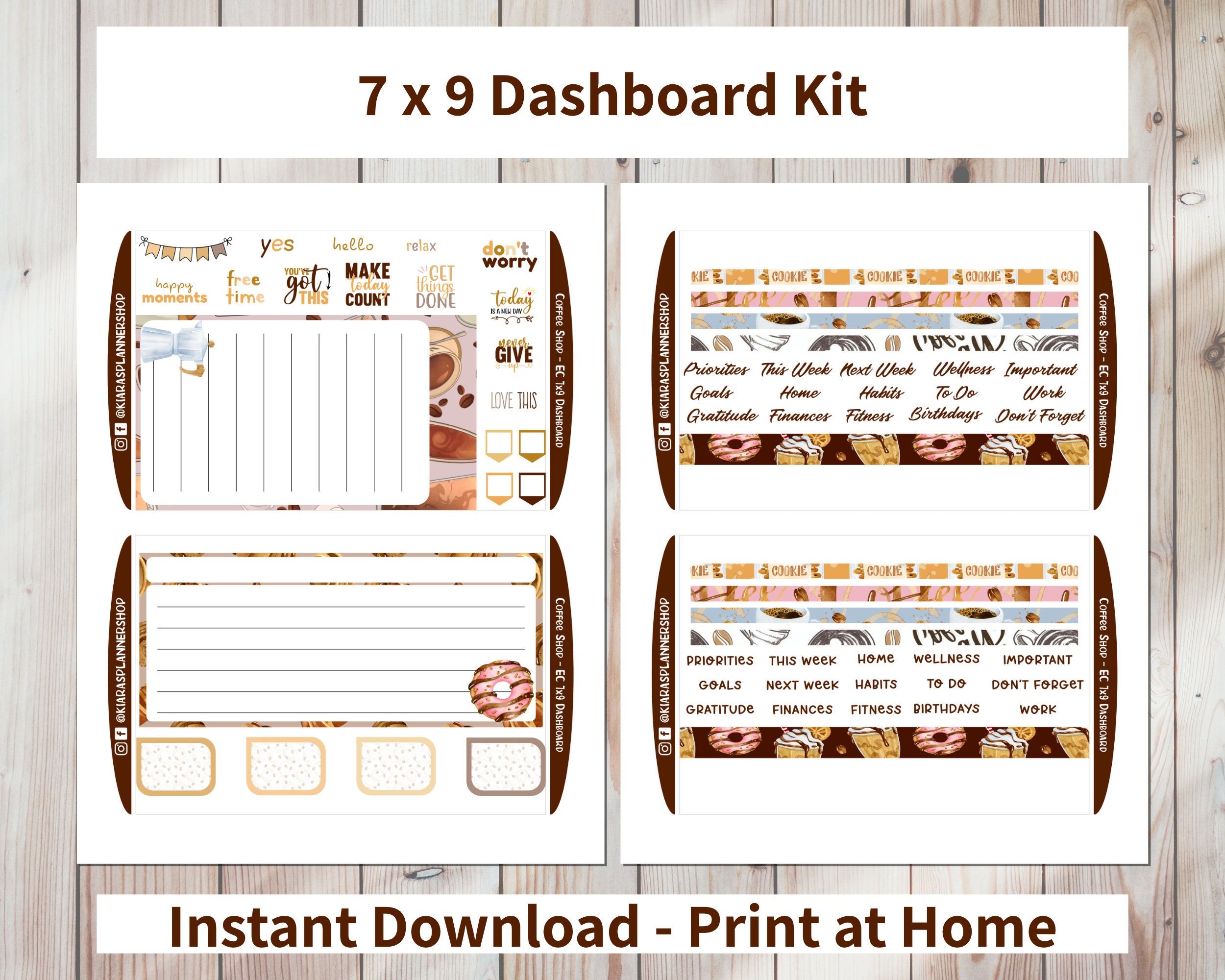 Coffee Shop - Printable Monthly Dashboard Sticker Kit for 7 X 9 ...