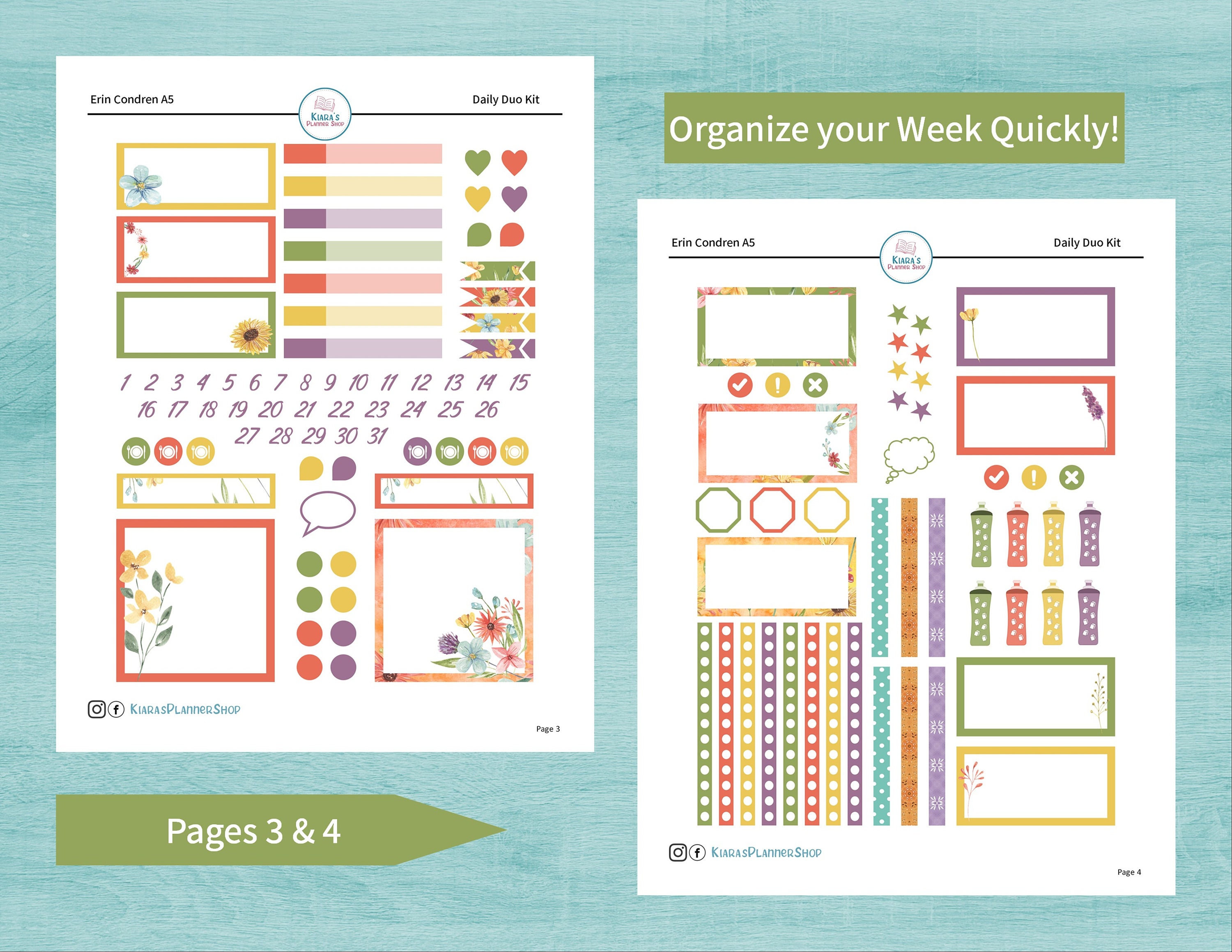 Wildflowers Printable A5 Daily Duo Sticker Kit for A5 Planners WFA5DUO ...