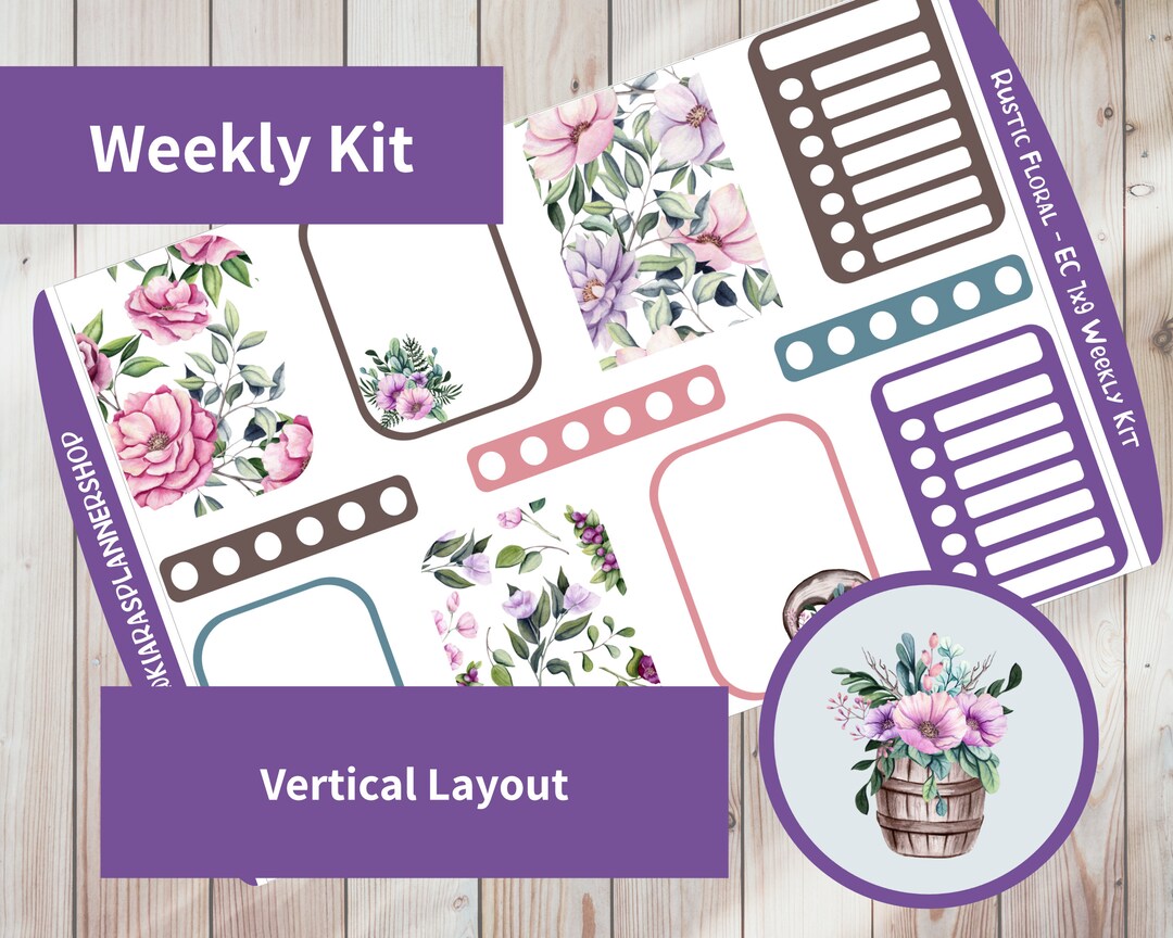 Rustic Floral - Printable Vertical Weekly Sticker Kit for 7x9 Planners ...
