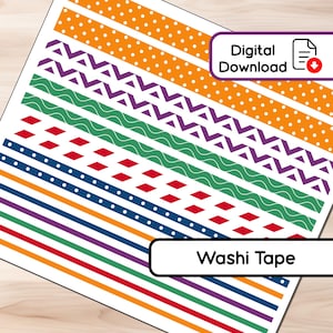Esquema Oscuro - Tiras de Cinta Washi - 16 Pegatinas - Varios Anchos - Descarga Instantánea - BUJO