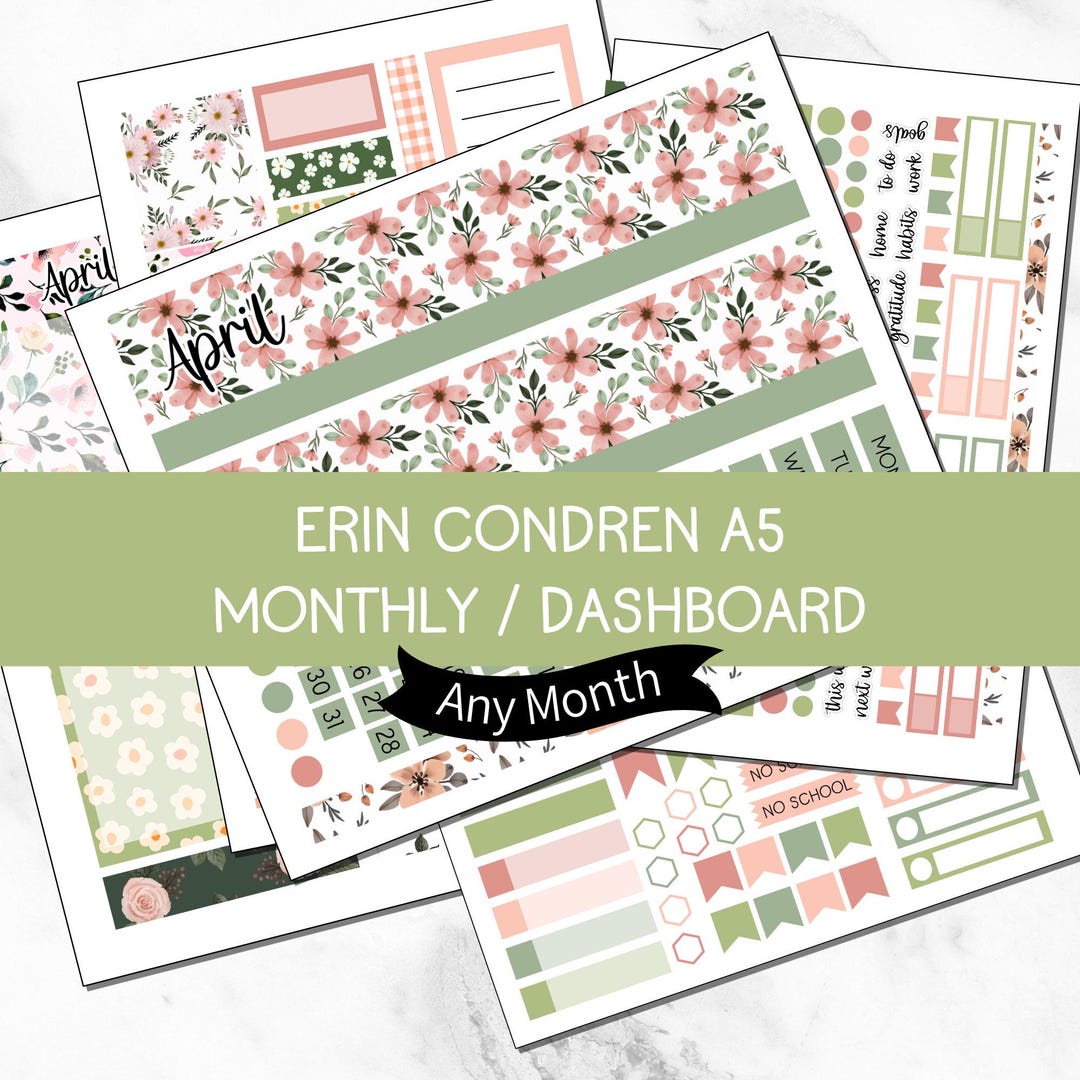 KIT 207 | Gentle Spring | April - Any Month | Erin Condren A5 Monthly ...
