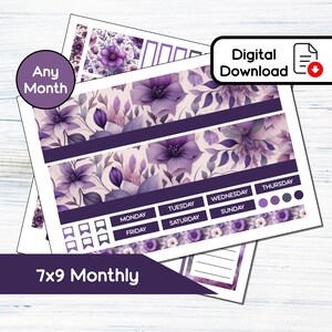7x9 Mensal - Kit de adesivos mensais para impressão de violetas de fevereiro para planejadores 7x9 Erin Condren - Kit de download instantâneo BF2