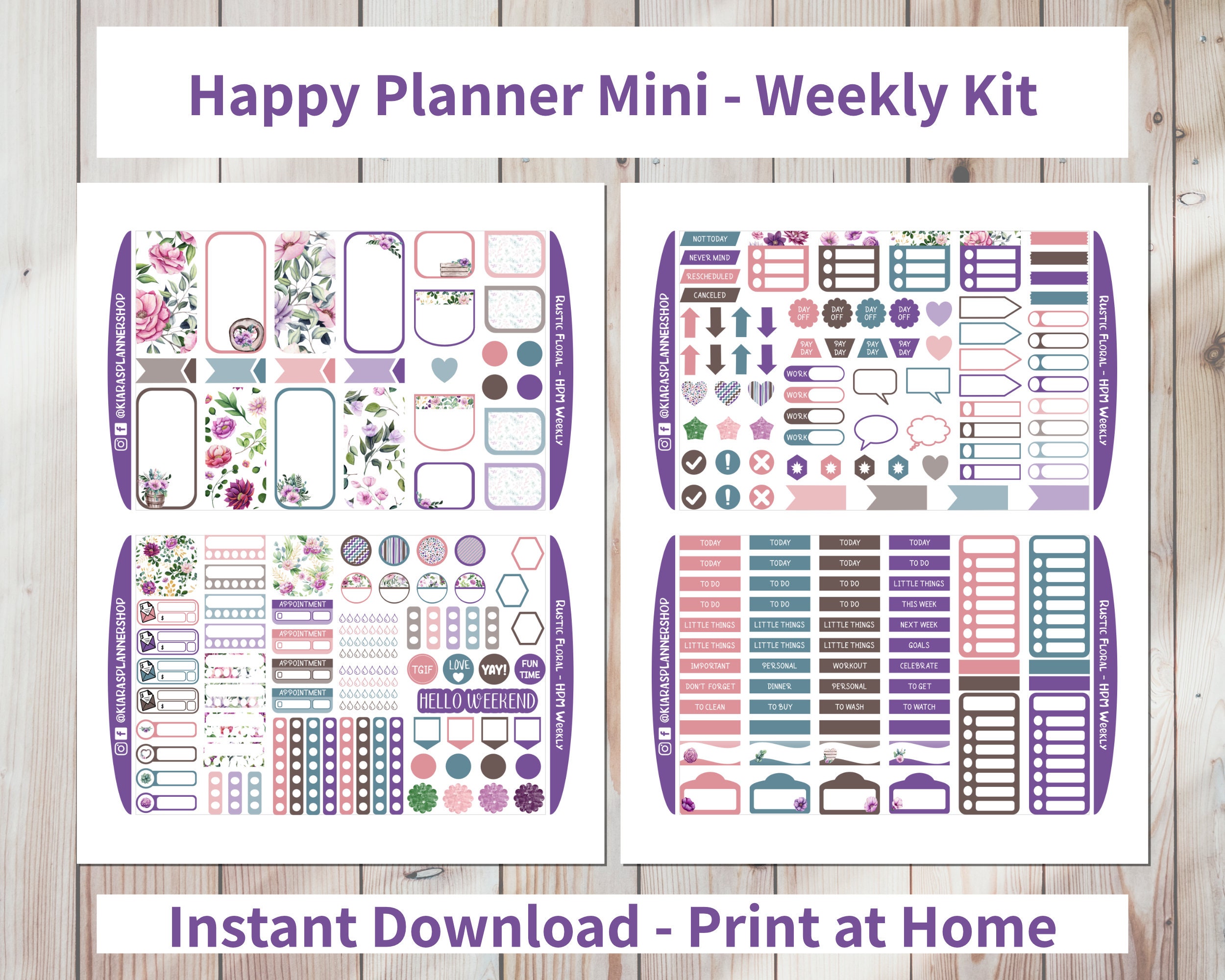 Rustic Floral - Printable Weekly Sticker Kit for Happy Planner Mini ...