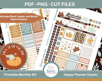 Herbst ist in der Luft (September) - Printable Monthly Sticker Kit für Happy Planner Classic (FIAHPCM) (7x9,25)