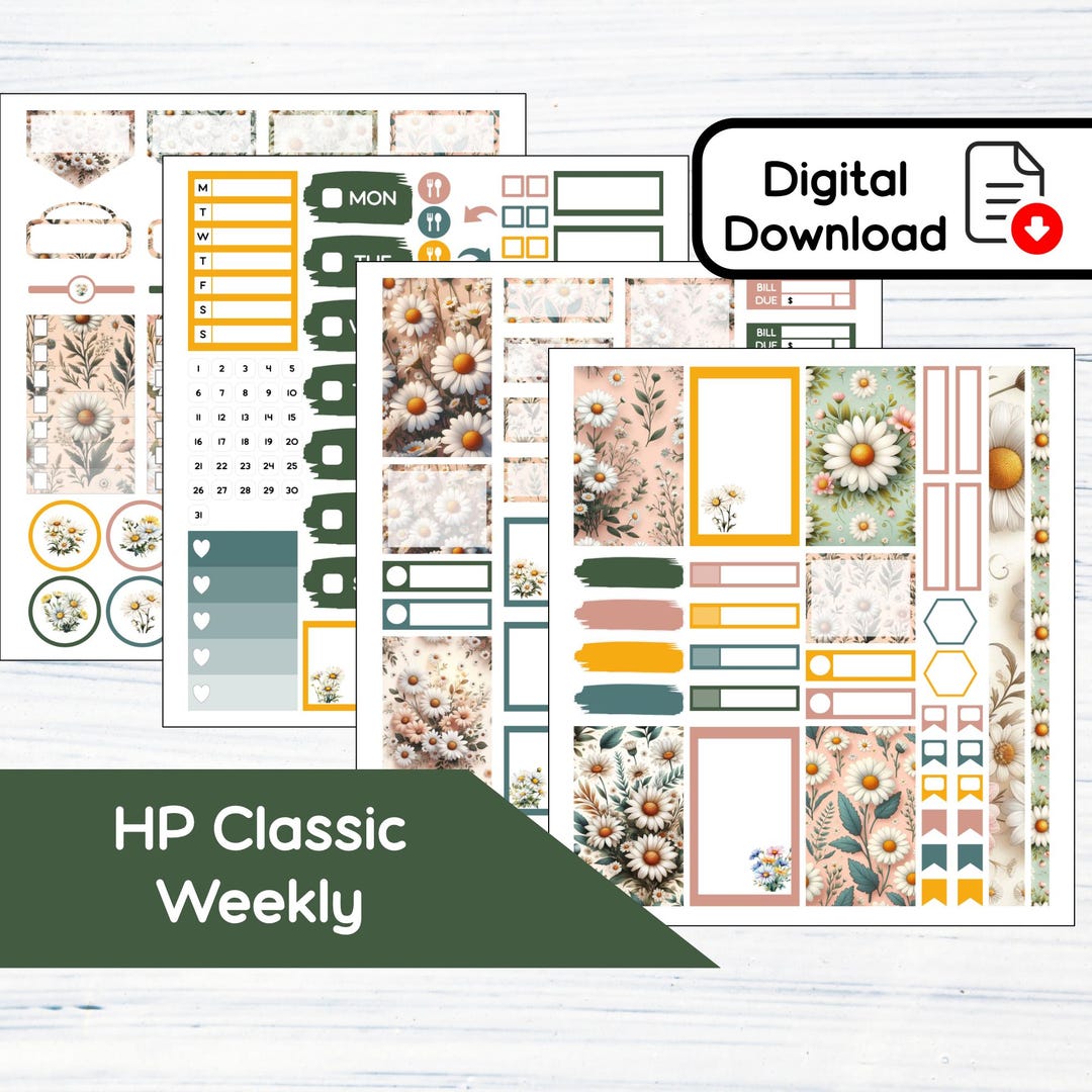 HP Classic Weekly - April Daisy Printable Weekly Sticker Kit for Happy ...