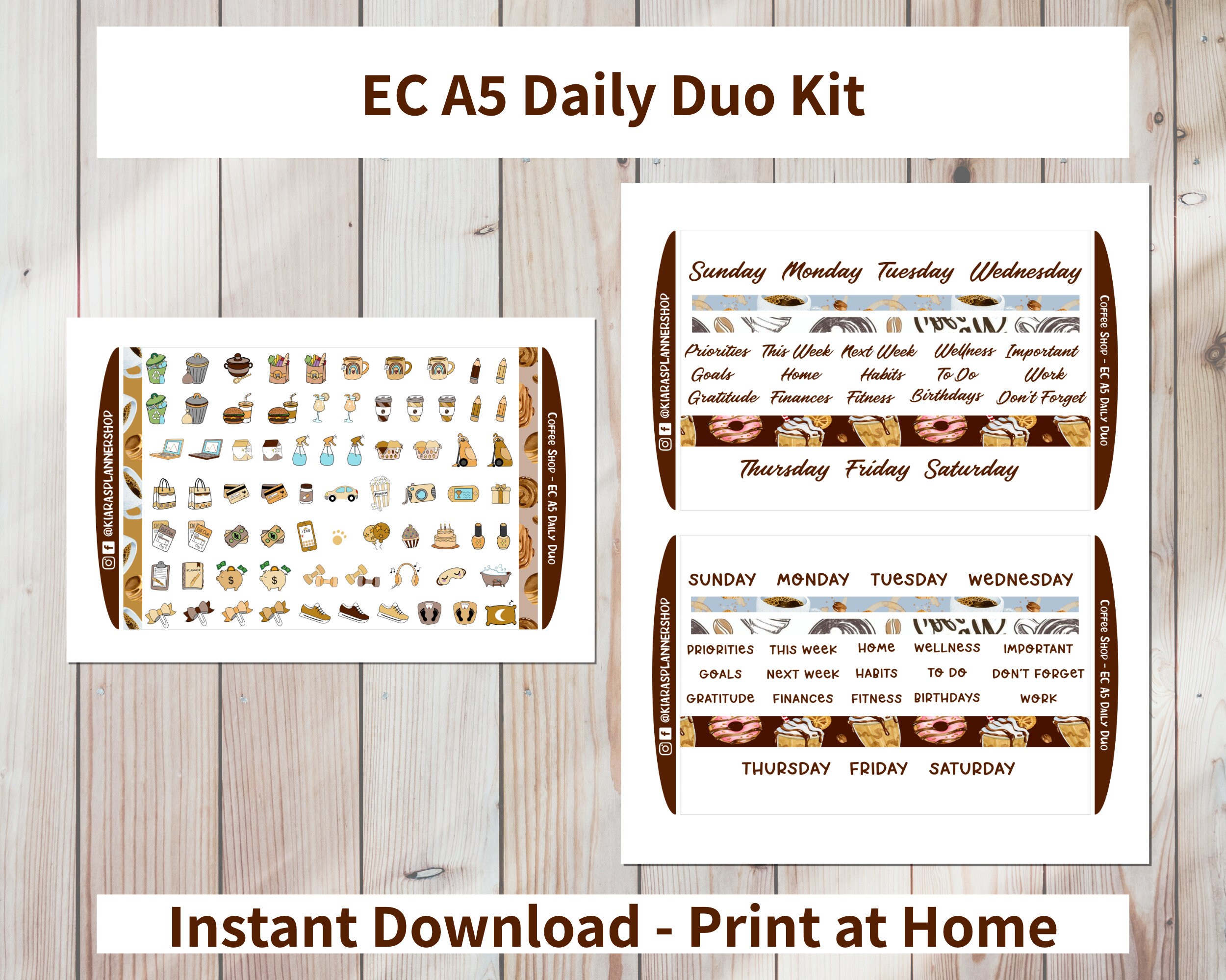 Coffee Shop - Printable A5 Daily Duo Sticker Kit for A5 Planners ...