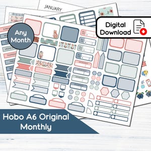 Hobonichi A6 Original Monthly - Kit de adesivos mensais para impressão floral de outono (5,9 x 4,1) - Kit de download instantâneo 103