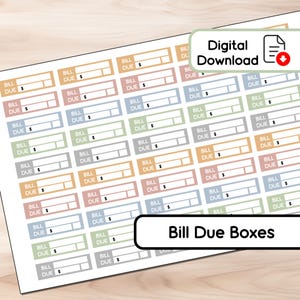 Soft Neutral - Bill Due Boxen - 50 Aufkleber - Instant Download - BUJO
