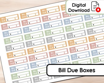 Soft Neutral - Bill Due Boxes - 50 Stickers - Instant Download - BUJO