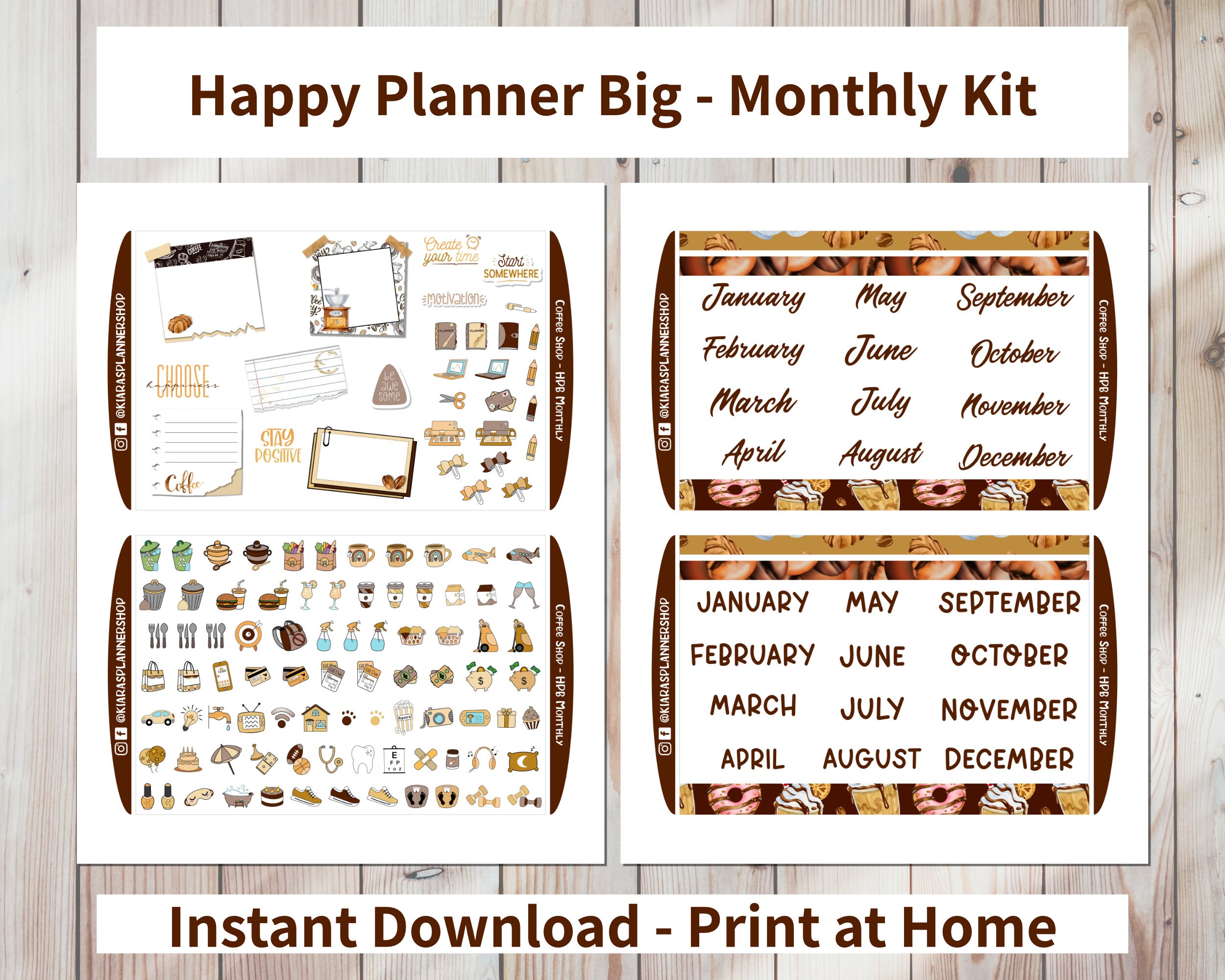 Coffee Shop - Printable Monthly Sticker Kit for Happy Planner BIG ...