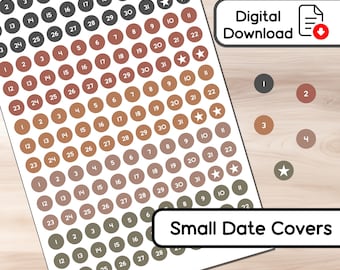 Bold Neutral - Small Date Cover Dots - 99 Stickers - Instant Download - BUJO